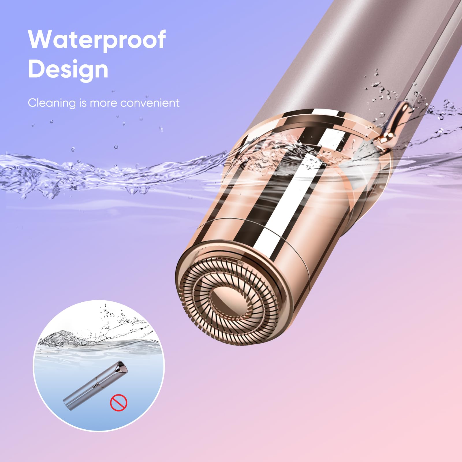 Facial Hair Removal for Women, Portable Painless Hair Remover Device, Rechargeable, with 2 Replacement Heads, for Face, Upper Lip and Chin (Rose god)