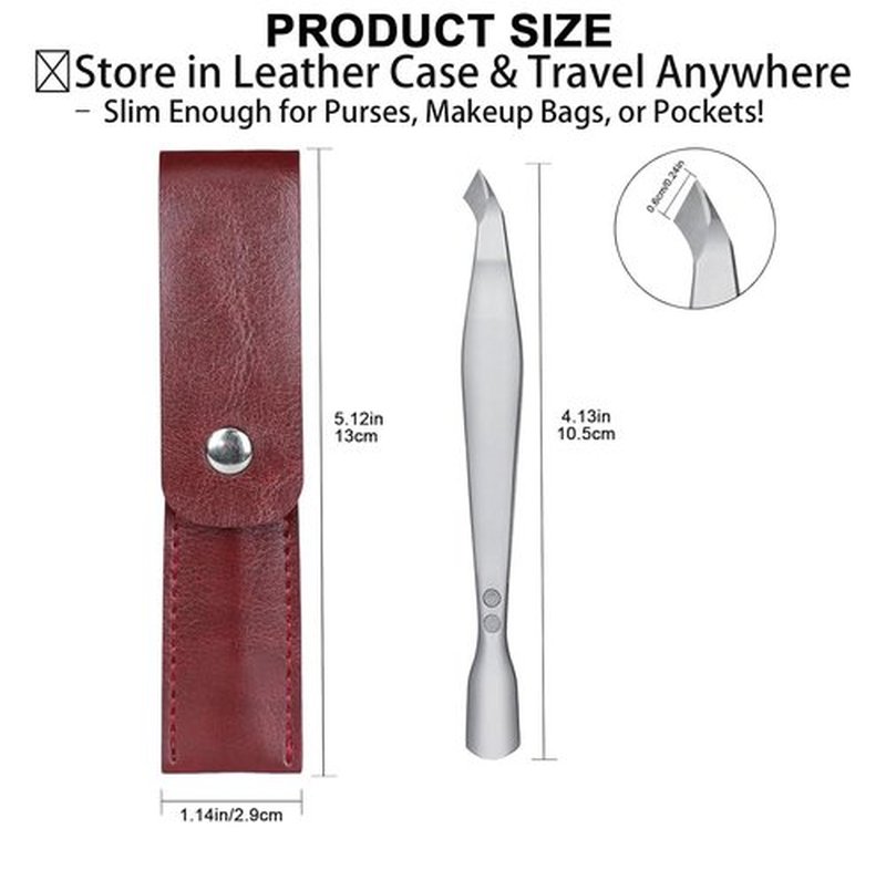 SG Nekoo Cuticle Trimmer and Pusher 2-in-1 Tweezers-Style,Surgical-Grade Stainless Steel, Compact Portable Nail Tool with Leather Case for Precise Hangnail/Cuticle Care (Home, Travel, Salon)