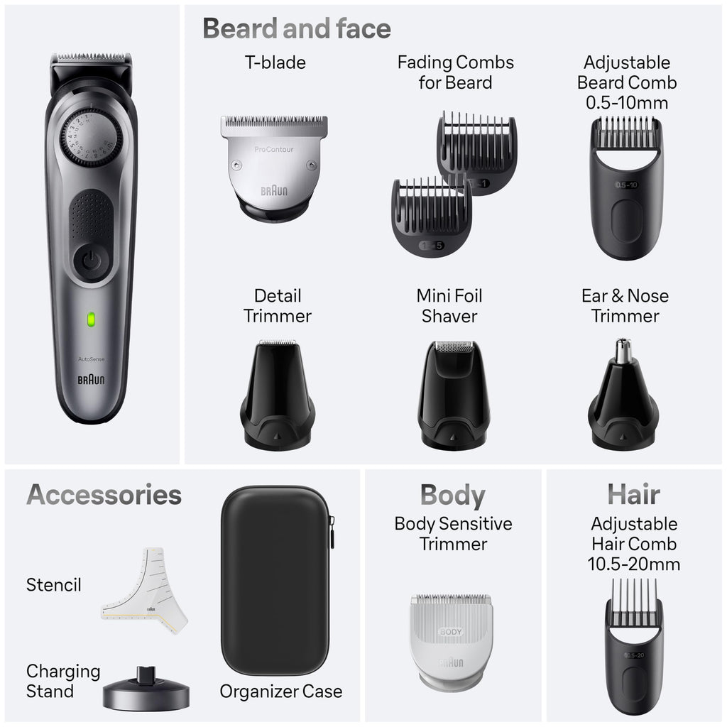 Braun All-in-One Men's Shaving Kit Series 7 7440, 12-in-1 Beard, Face, Nose, Ear Trimmer, Hair Clippers, Body Groomer and Manscaping + Travel Case + Charging Stand (Pack of 3)