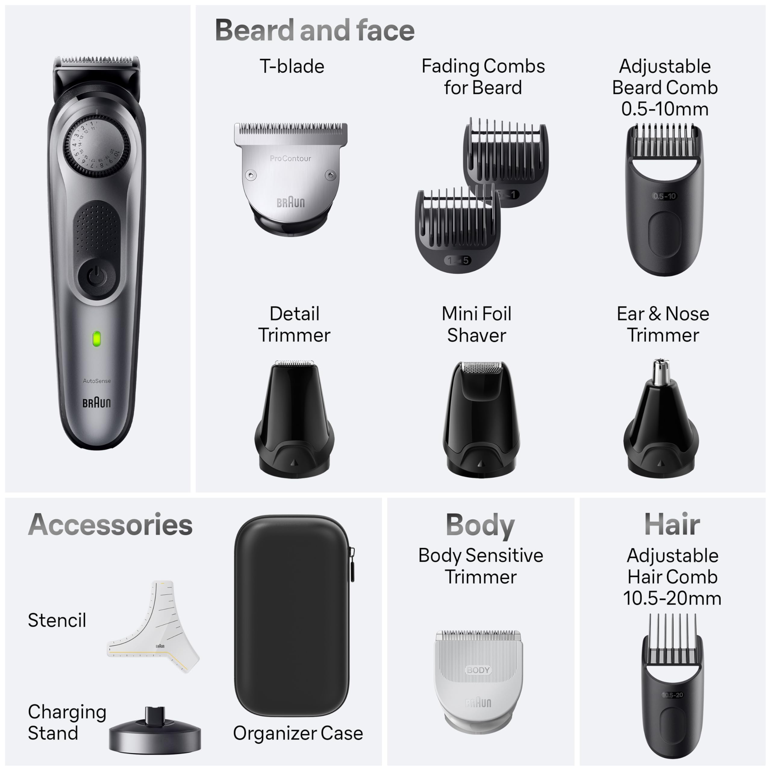 Braun All-in-One Men's Shaving Kit Series 7 7440, 12-in-1 Beard, Face, Nose, Ear Trimmer, Hair Clippers, Body Groomer and Manscaping + Travel Case + Charging Stand (Pack of 3)