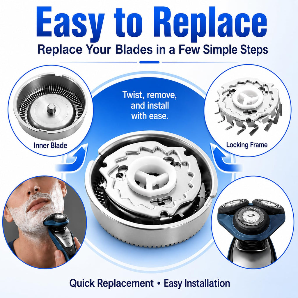 Poweka 6pcs HQ56 Replacement Shaver Heads for HQ3 HQ4 HQ55 HQ56 HQ6,Razor Shaving Heads Blade Compatible with Philipss Norelcos HQ300 HQ442 HQ916 HS190 HQ6990 Electric Shavers
