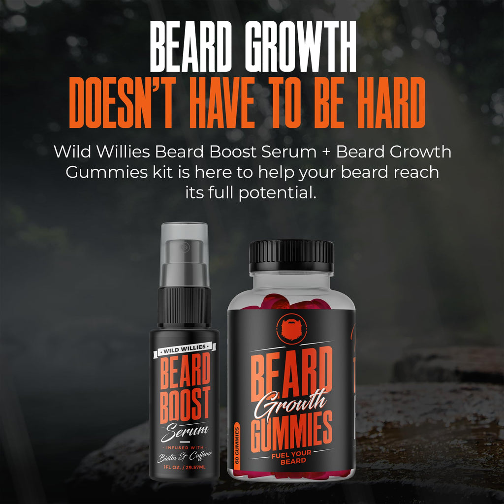 Wild Willies Beard Growth Dual Threat: Serum & Gummies for Men - Biotin, Caffeine & Essential Growth Oil for Fuller, Thicker Facial Hair