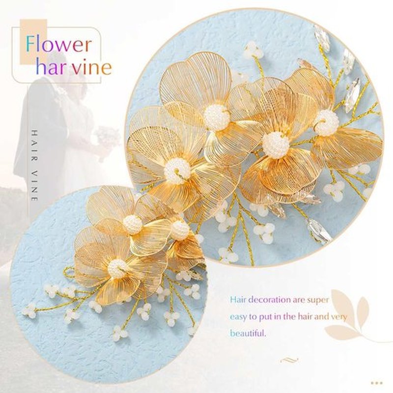 Catery Flower Bride Wedding Hair Vine Gold Headpiece Floral Bridal Hair Accessories for Women