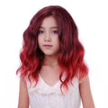 Edivd Kids Red Ombre Wig Short Wine Red Wavy Curly Wig for Girls Side Part Wigs for Children Heat Resistant Synthetic Wigs with Cap