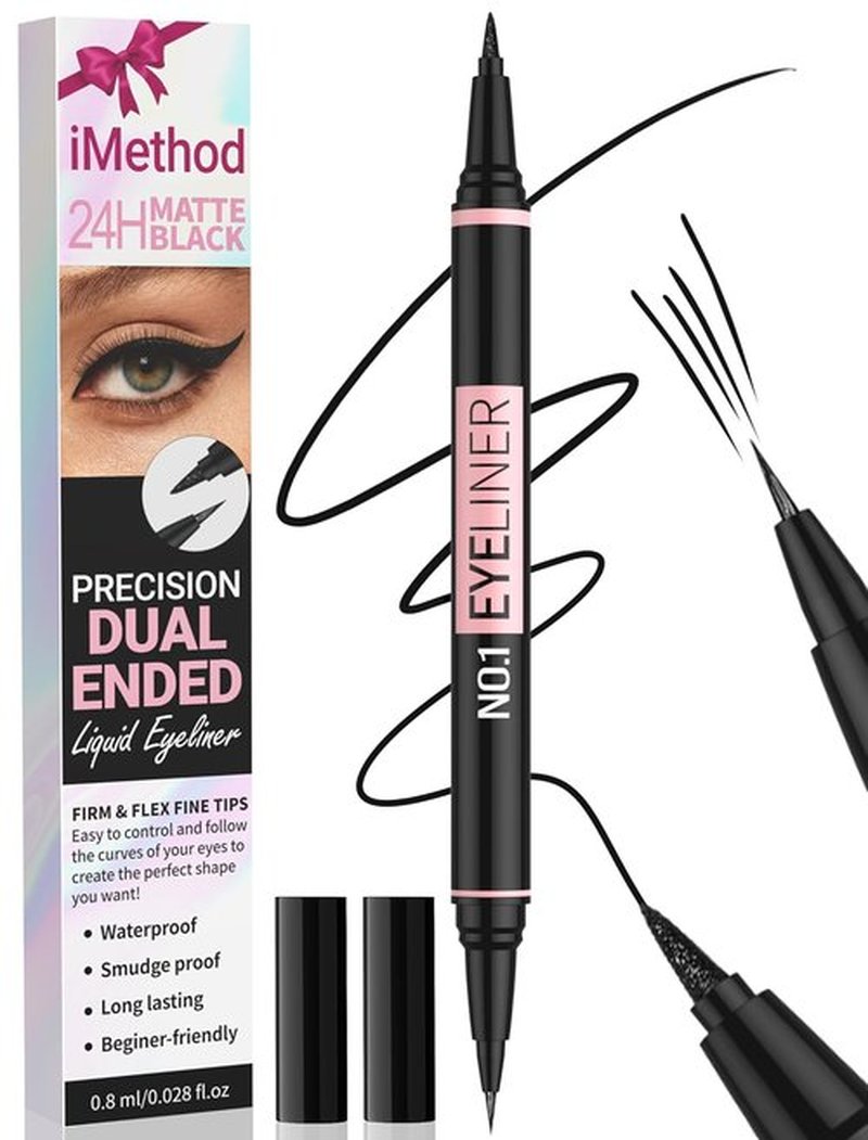 iMethod Liquid Eyeliner - Waterproof 2-in-1 Dual-Ended Liner with Precise Brush & Thick Tip | Black Matte Finish, Long-Lasting, Smudge-Proof