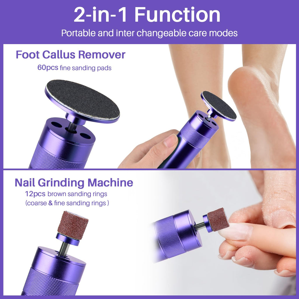 Electric Foot Callus Remover, 2-in-1 Electric Foot Filer/Nail Filer, Callus Remover for Feet with 60Pcs+12Pcs Sandpaper Discs，Holiday Gift Foot Repair Tool, Green