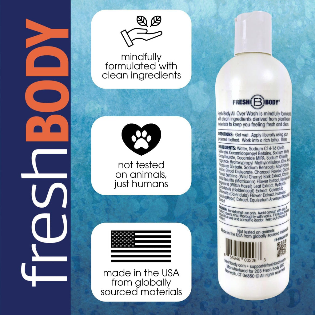 Fresh Body FB All Over Wash for Hair, Face & Body - Shampoo and Body Wash for Men & Women, Citrus Vanilla Grove Shower Gel, 10.8oz (2 Pack) Made without Alcohol, Sulfates, Dyes or Parabens