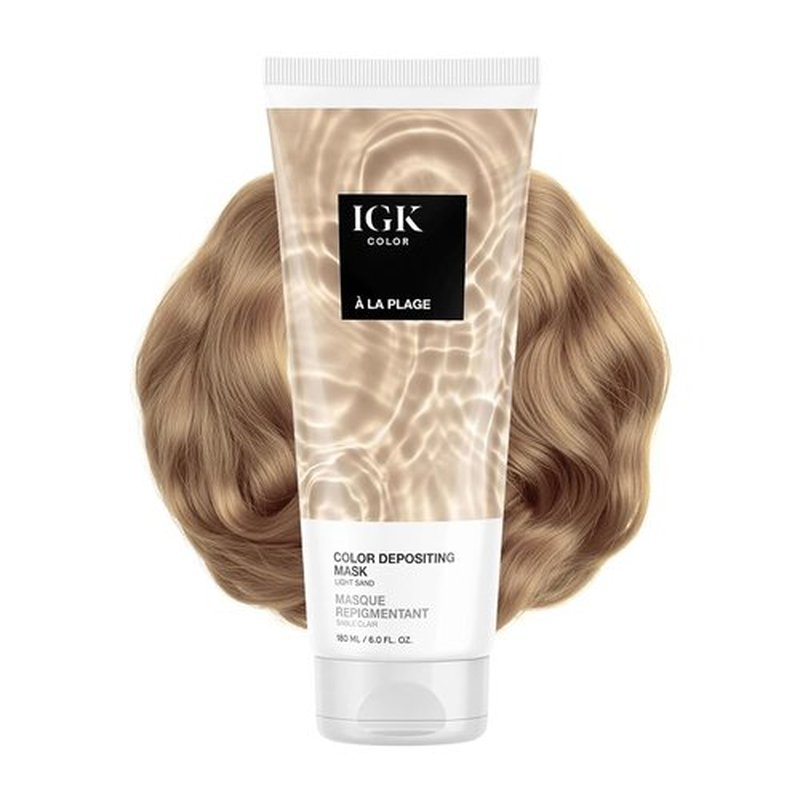 IGK A La Plage Color Depositing Hair Mask - Light Sand Semi-Permanent Conditioner + Gloss Toner | Hydrating Shine + Color Refresh | Vegan + Cruelty-Free | 6 oz