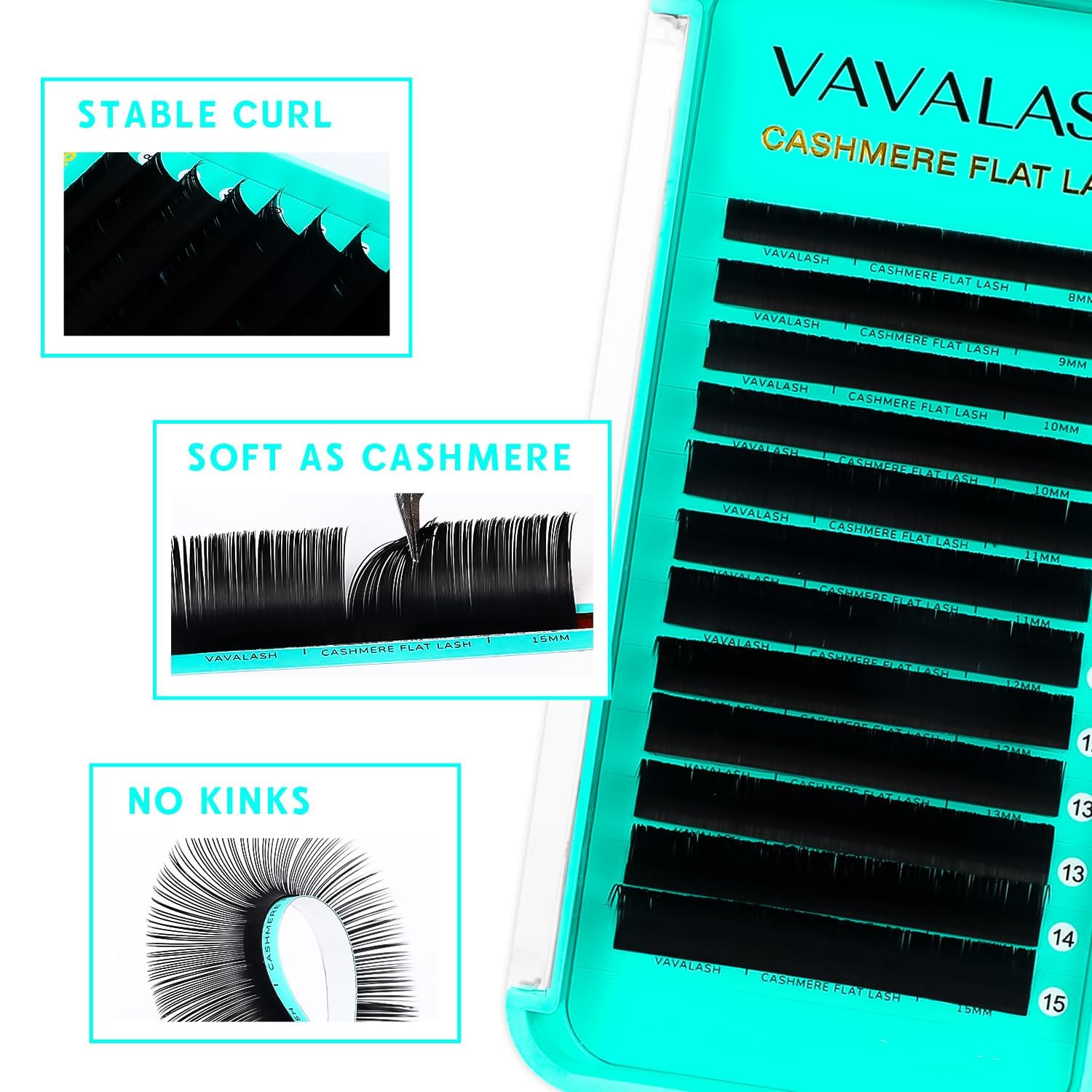 VAVALASH Cashmere Ellipse Flat Lashes 0.15 0.2mm C D Curl 6-17mm Soft Lightweight Classic Lash Extensions Matte Split Tip Natural Eyelash Extensions Professional Salon Use(0.15-C-8-15mm)