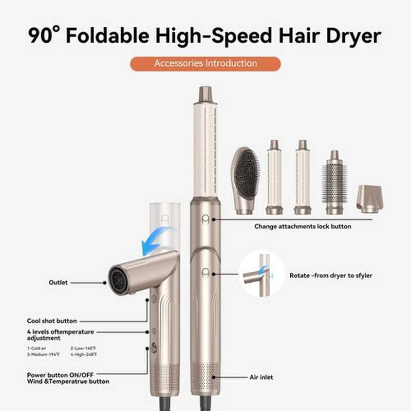 5-in-1 Professional Hair Dryer Brush, Effortless Auto-Wrap Curlers with 110,000 RPM High-Speed Motor, Fast Drying & Volumizing Without Heat Damage, Includes Storage Case - Best Gift for Women