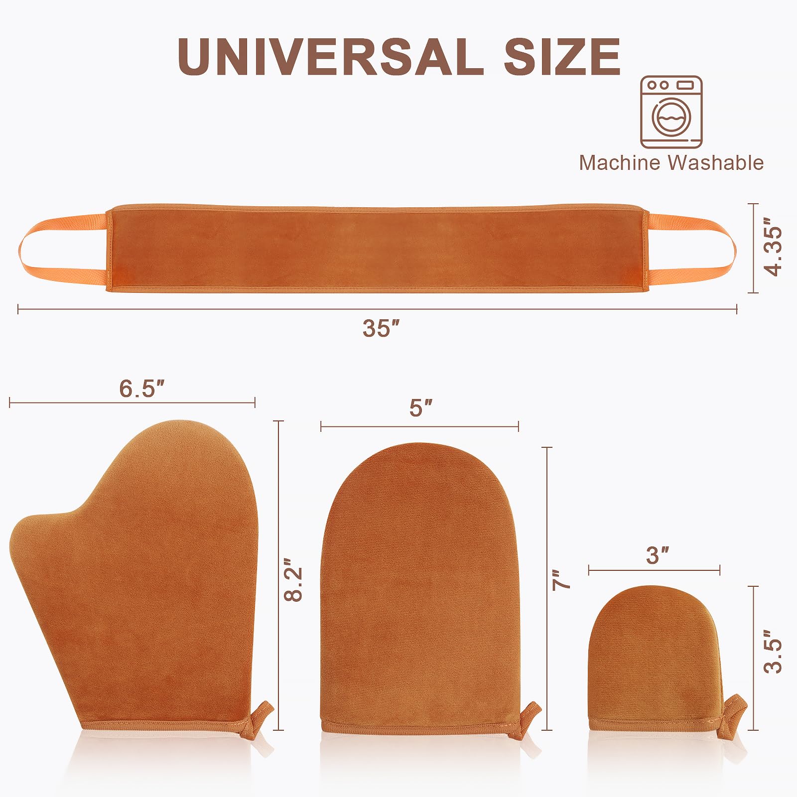 5-In-1 Self Tanner Mitt Kit, 2 Thumb Tanning Gloves, 1 Straight Body Mitt, 1 Mini Face Mitt and Back Tanning Applicator, Soft Velvet Tanning Tools for Full Body