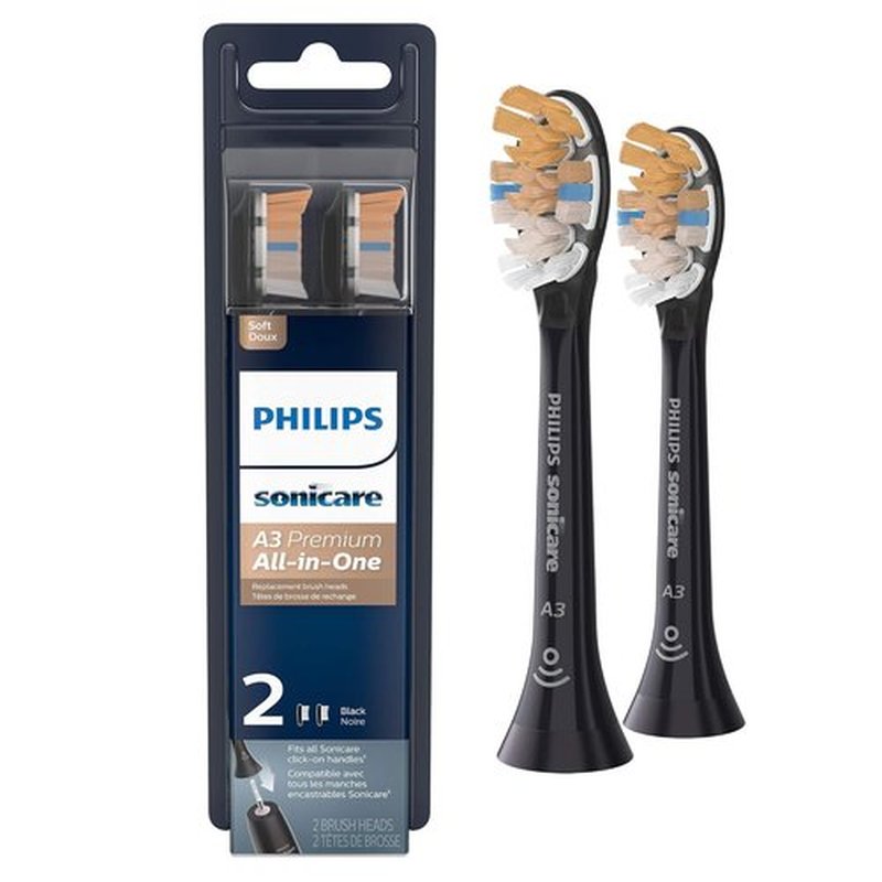 Philips Sonicare A3 Premium Replacement Toothbrush Heads - 2 Pack | Compatible with DiamondClean, Black
