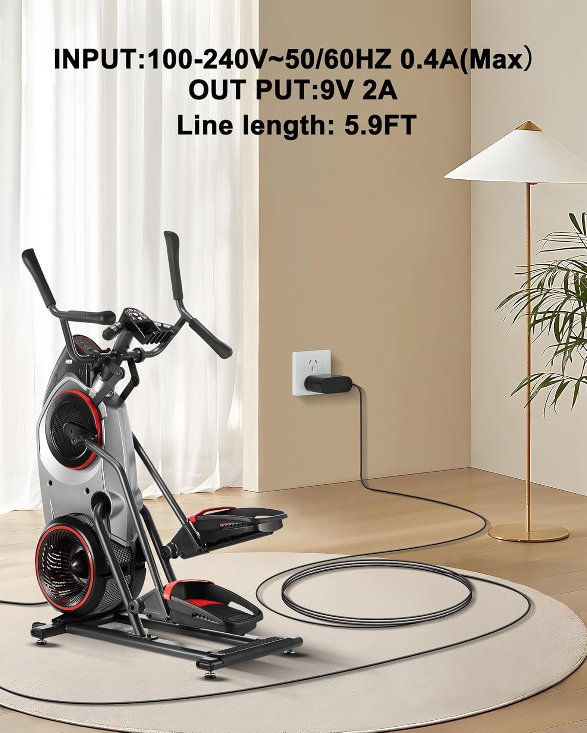 9V Power Cord for Bowflex Max Trainer Compatible with Bowflex Max Trainer M5 M3 M7 M8 HVT Exercise Elliptical Treadmill Cardio Machine, Cord Length 5.9Ft/1.8M