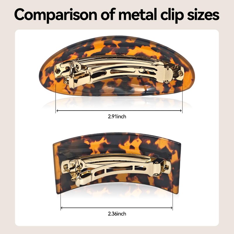 YIERSO French Oval Barrette Hair Clips,Acetate Large Vintage Tortoise Shell Barrettes,Strong Hold No-Slip Grip Metal Clasp,2-Pack 4"&3" Hair Accessories for Thick Wavy Long Hair Women Gift (Tortoise)