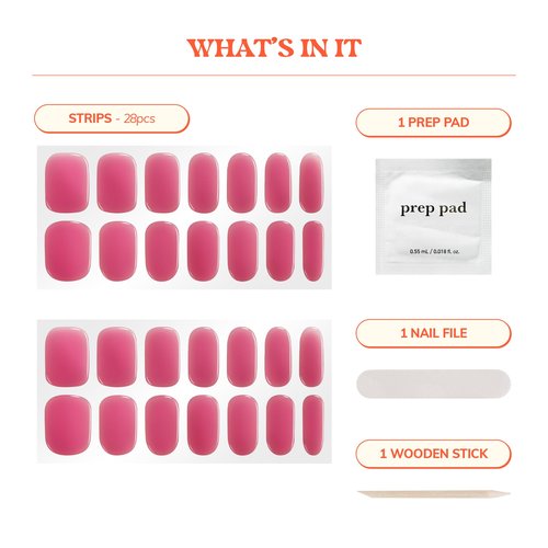 Heyhae Semi Cured Gel Nail Strips | No LED Lamp Needed | Summer, Solid, Red | Easy Apply & Remove, Salon Quality | Includes 28 Strips, 1 Prep Pads, Nail File & Wooden stick - Hey, Grape Escape