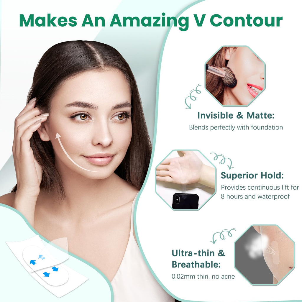 KOSOBO Face Neck Tape Lifting Invisible,Face Lift Tape, Instant Facelift Tape,Makeup V-Edge Face Patches,Necks Less Strip for Women Turkey Neck,Jowl,Eye,Loose Skin,Wrinkle,Double Chin