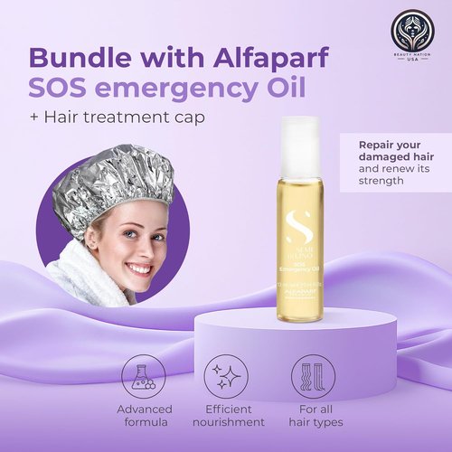 Alfaparf SOS Reconstruction Oil - Reparative Treatment for Damaged Hair | 6 Vials Bundle with Conditioning Cap