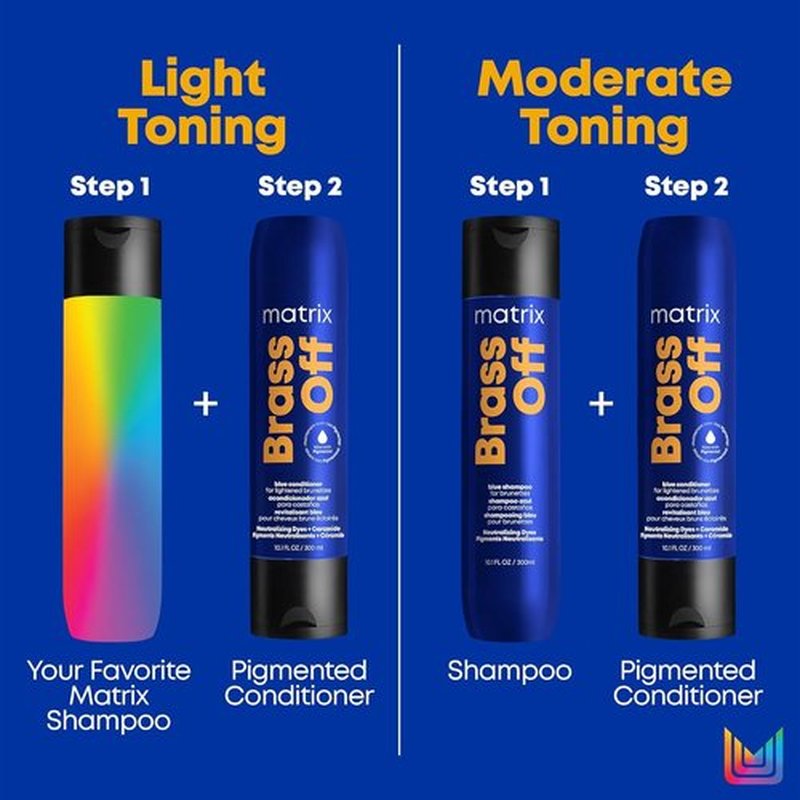 Matrix Brass Off Blue Shampoo & Pigmented Conditioner Set - Tones Brassy Orange Undertones | 10.1 Fl Oz, Vegan