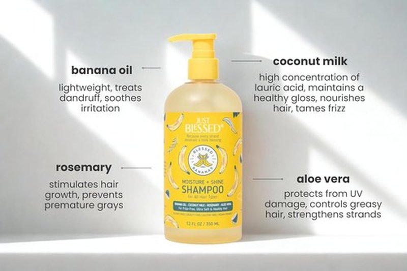 Blessed Bananas Shampoo - Hydrating Formula with Natural Banana Oil & Coconut Milk | Reduces Frizz | 12 oz