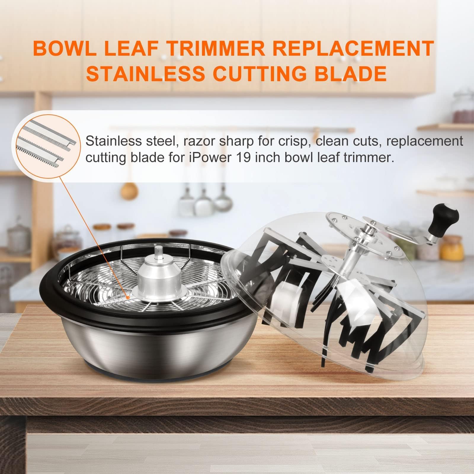 iPower 4-Pack 16 inch Bud Bowl Leaf Trimmer Blades Replacement, Stainless Steel for Spin Clean Cut, Included 2 Serrated 2 Straight Blades, Actual Length 13.4'', Silver