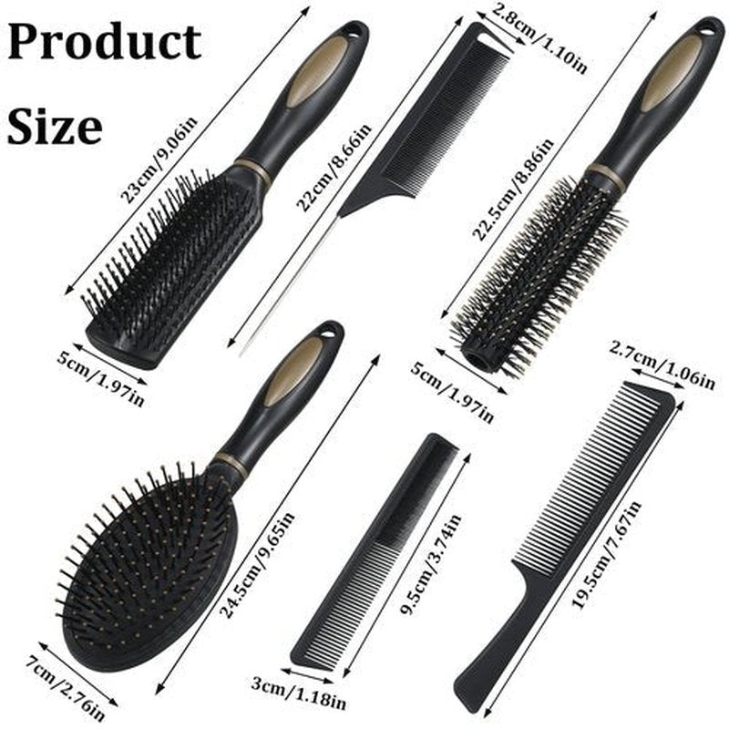 6 Pieces Detangling Styling Comb Set for Women and Men - For Straight, Curly, and All Hair Types
