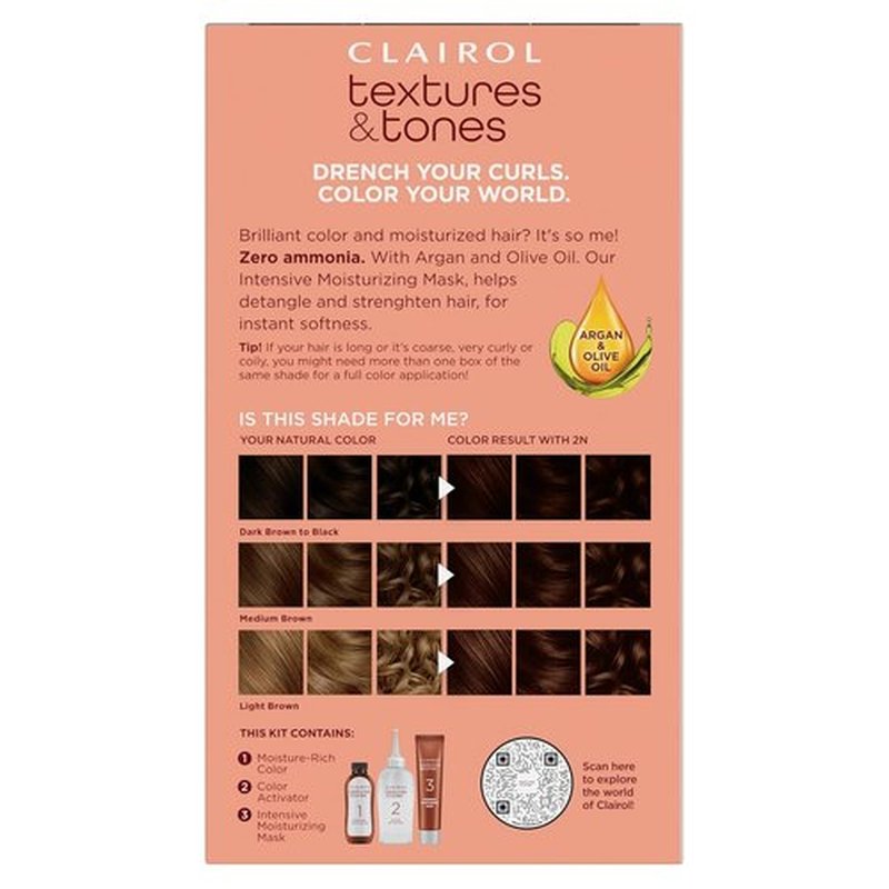 Clairol Textures & Tones Permanent Hair Dye - 2N Mocha Brown Color | Single Pack