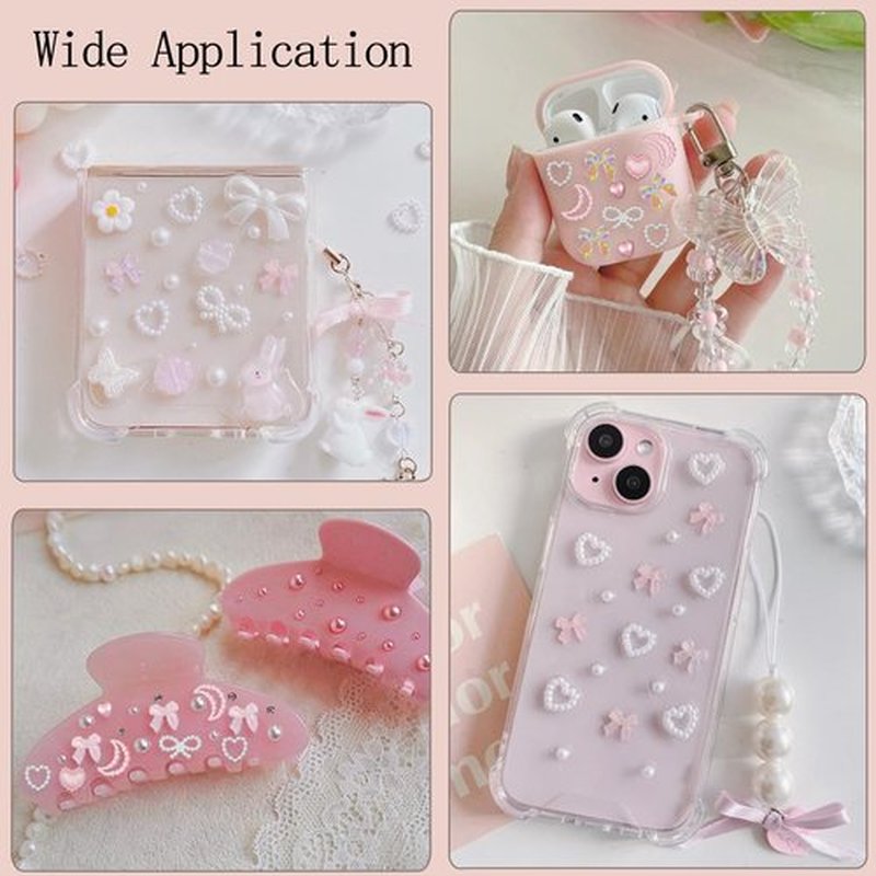 SEMATA Pink Bow Nail Charms and Gems Flatback Pearls Charms for Nails Design Heart Nail Jewels DIY Nails Art Decoration Moon Star Bedazzling Kit for Crafting Bows Decora for Women and Girls