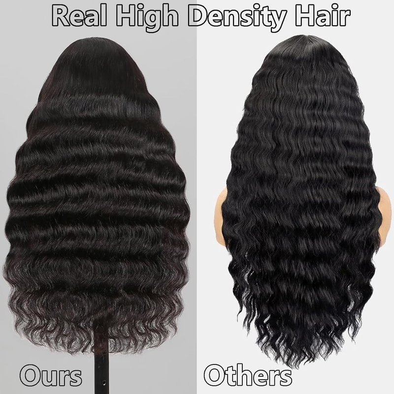 VIPPRETTY 13X6 HD Lace Front Wig,30Inch Glueless Loose Deep Wave Wig Natural Black.Synthetic Lace Front Wigs Pre-Plucked,Vogue Highlight Technology-Premium Fiber &Heat Resistant Human Hair Touch
