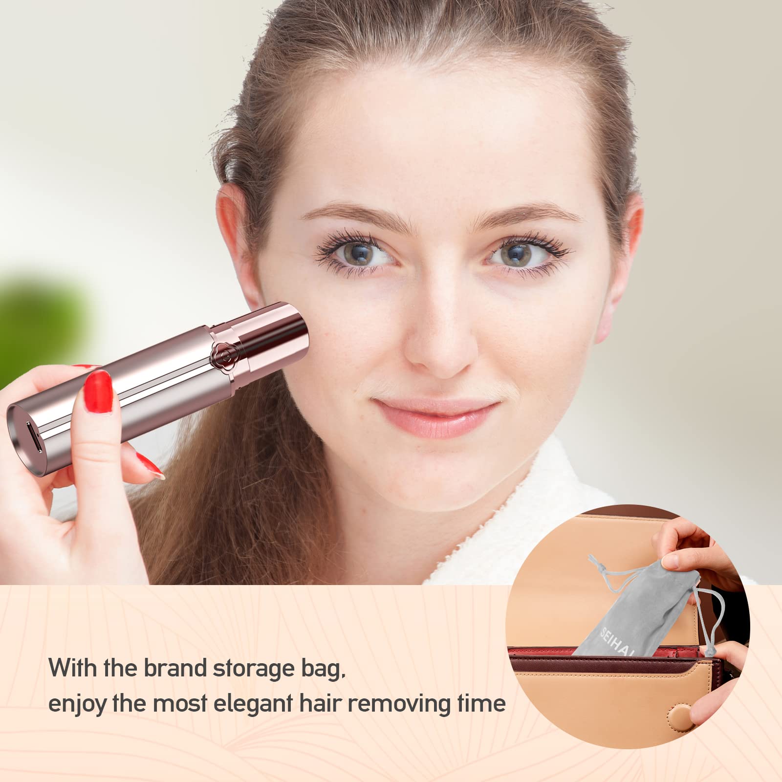 Facial Hair Removal for Women, Hair Removal Device, SEIHAI Rechargeable Hair Remover for Women, Facial Hair Remover for Face, Upper Lip, Chin, Included 2 x Replacement Heads