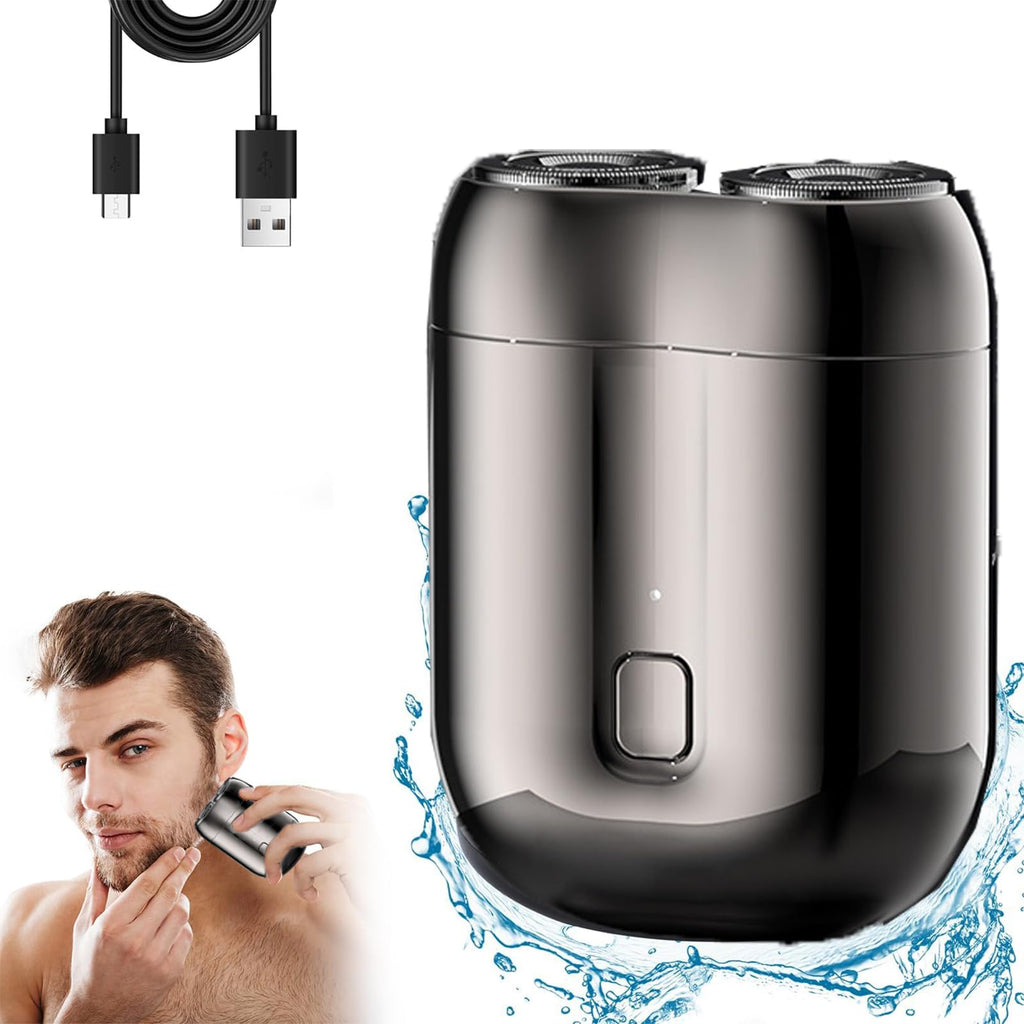 Mini Electric Shaver for Men, Upgrade Pocket Dual Head Shaver, Pocket Size Portable Razor USB Close Battery Rechargeable Waterproof Compact Electric Razor for Car, Travel, Office, Home Use (Gray)