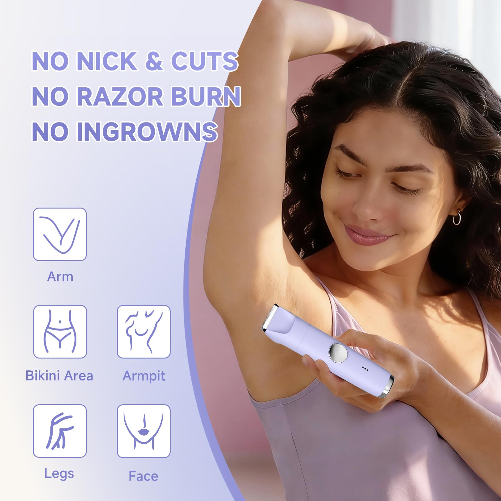 LIKEFUN Bikini Trimmer for Women, Electric Shaver for Leg Pubic Armpit Facial Hair Shaving, Waterproof Groomer,Hygiene Ceramic Blade (Purple Silver)