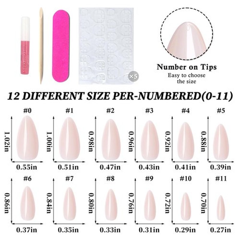 Lifextol 240PC Nude Almond Press on Nails, Medium Fake Nails Press ons, False Acrylic Nails with Glue&Adhesive Tabs