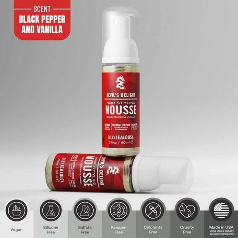 Billy Jealousy Devil’s Delight Hair Styling Mousse for Men - Light Hold & Volume Boost | Travel Size, Vegan, Black Pepper Vanilla Scent