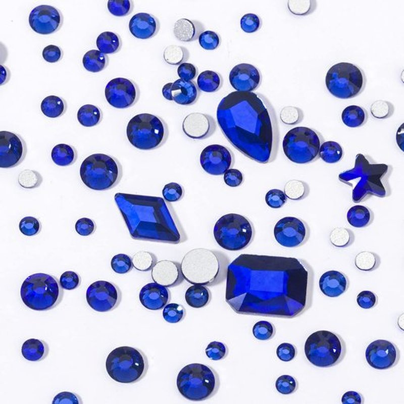 Nail Rhinestones Kit Round Flat Back Rhinestones 1500Pieces Multi Shape Blue Nail Gems 10ml Gel Nail Glue with Nail Crystals Diamonds Jewelry Rhinestones for Nail Design DIY Crafts Decoration