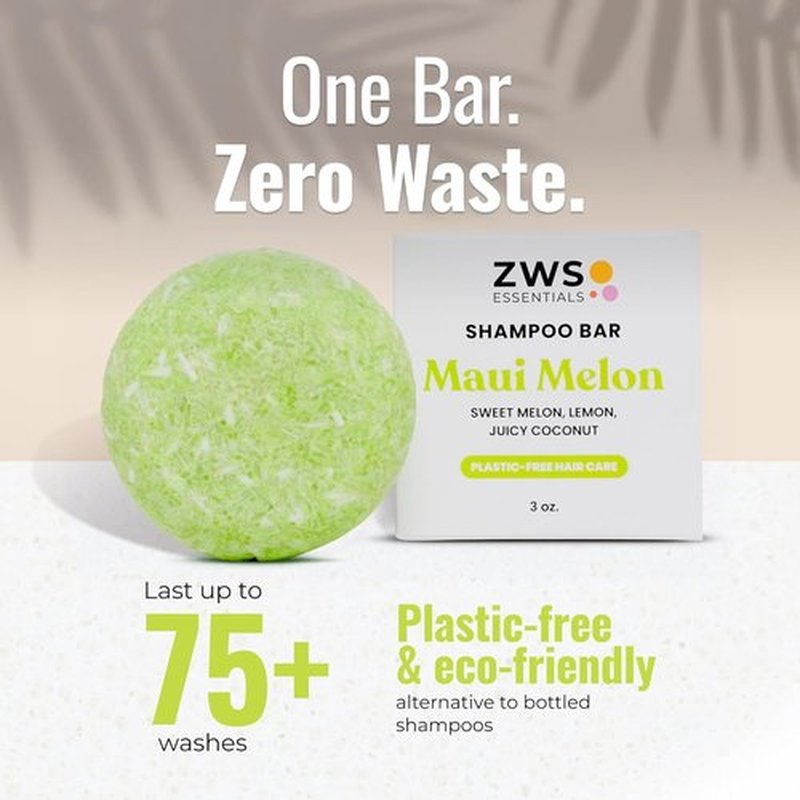 Maui Melon Shampoo Bar - Vegan Solid Hair Cleanser for Curly Hair | Sweet Melon & Coconut, Travel-Friendly