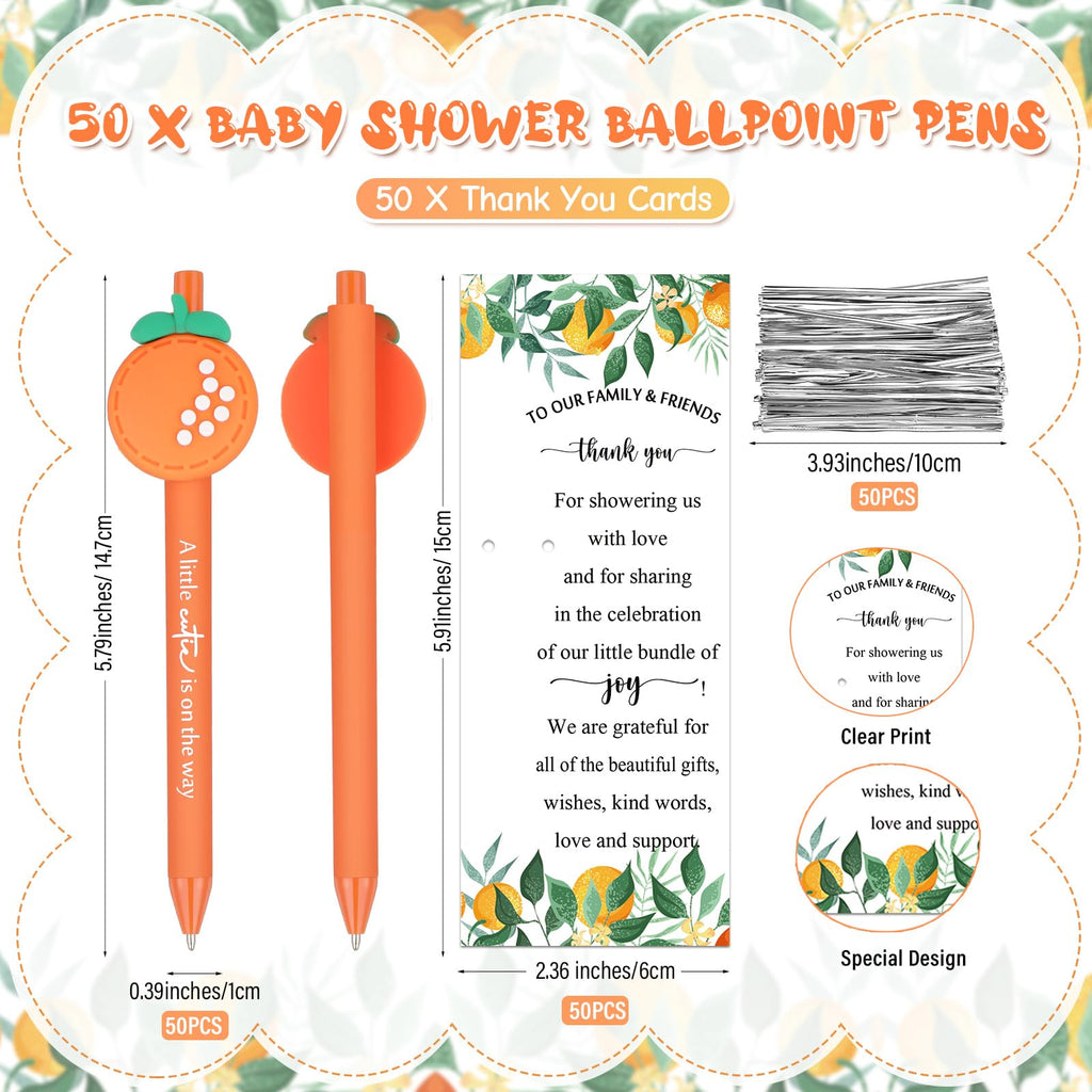Chivertion 50 Set Baby Shower Gifts Pens for Guests Baby Shower Party Favors Retractable Ballpoint Pens with Thank You Cards for Gender Reveal Souvenir Game Prize (A Little Cutie)