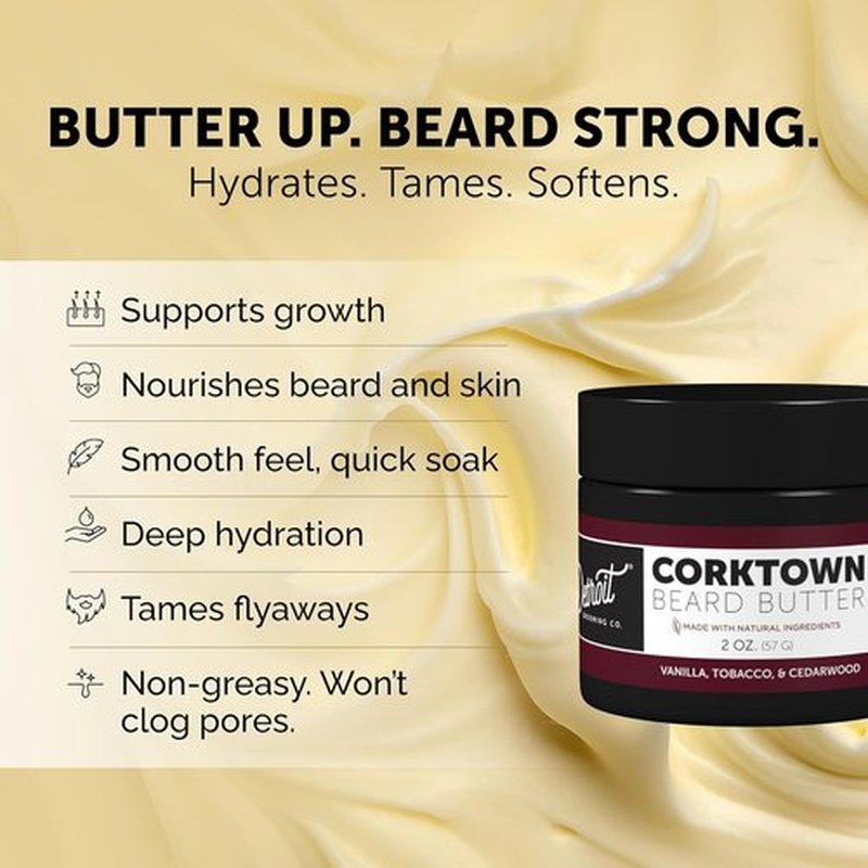 Detroit Grooming Co. Beard Butter - Softens & Hydrates with Safflower Oil & Shea Butter | Corktown Scent, 2oz
