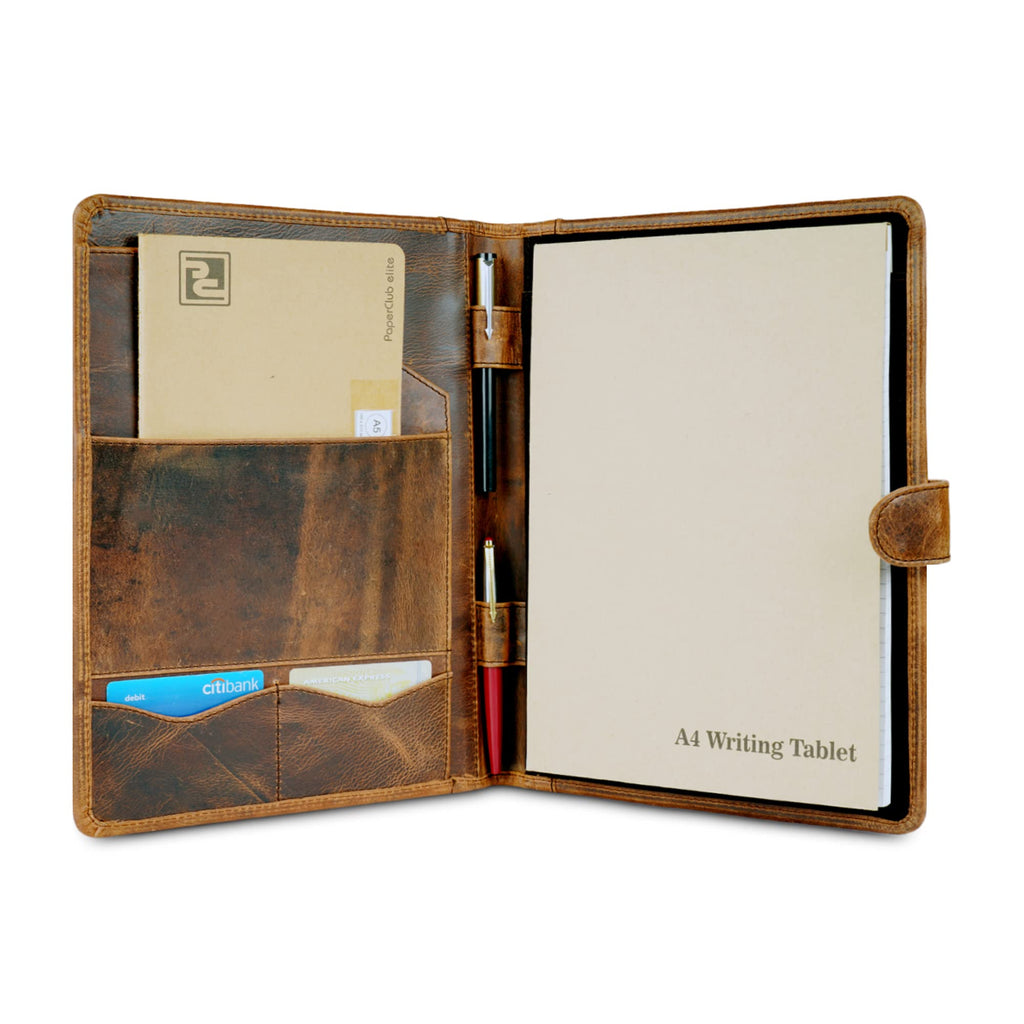 CestAntiQ, Leather Padfolio Legal Pad Portfolio Organizer | Handmade Executive Notebook Binder | Heavy Duty Full Grain Cow Hide Resume Interview Folio for Men Women :: Dark Brown, ?13''x10'' inches