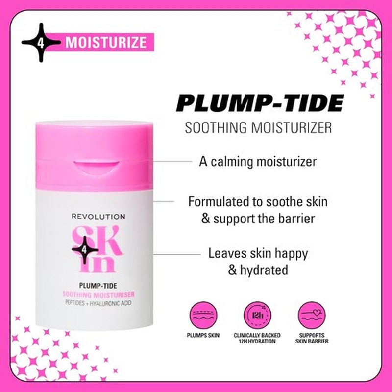 Revolution Skin Plump-Tide Peptide Moisturizer - Calming Face Cream with Hyaluronic Acid | Vegan, 1.69 fl oz