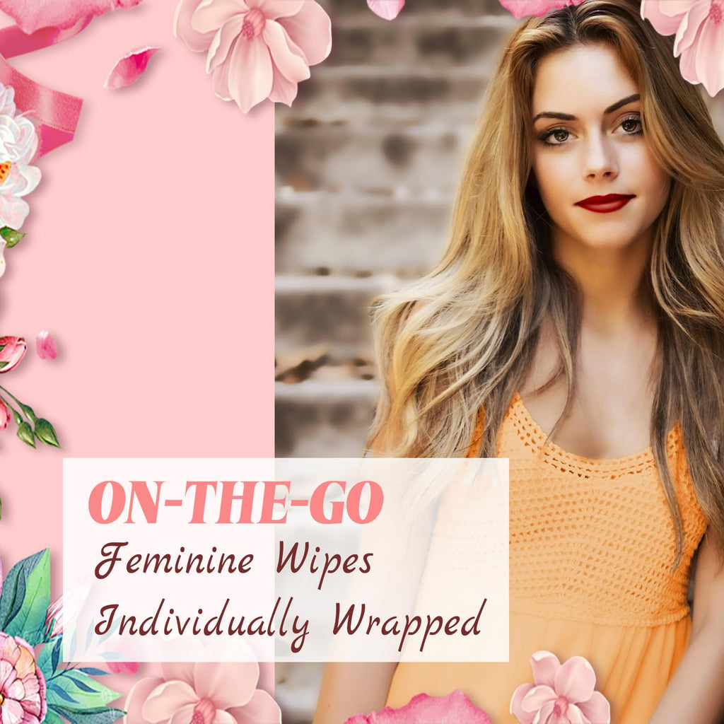 Feminine Wipes Individually Wrapped,Flushable Wipes Travel for Women,Feminine Care Wet Wipes Travel Size Vaginal Wipes for Adult,Girl and Homeless 100