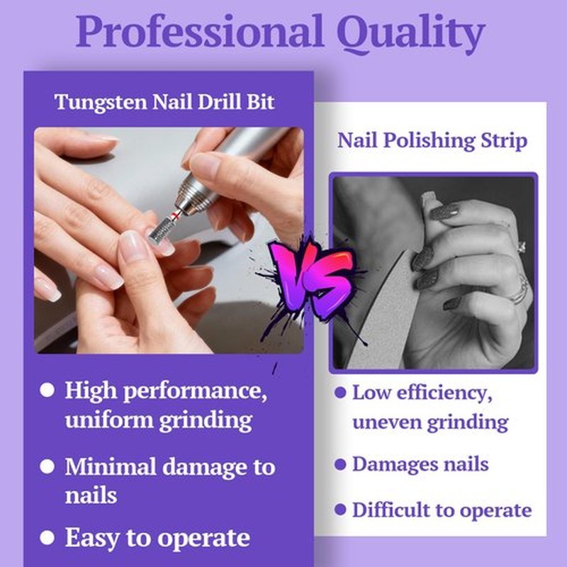 FATUXZ 3/32" Carbide Nail Drill Bits, Gel Polish Remover Drills Bit, Cuticle Clean Nail Drills Bit, Professional Flat Top Tungsten Nail Bits Set Nail File Acrylic for Manicure,Pedicure (Fine - F)