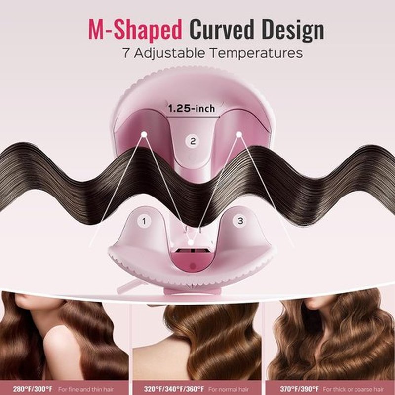 LENA S16 Hair Waver | Beach Waves Curling Iron with 3 Titanium Ceramic Barrels, Pink, 1.25 Inch