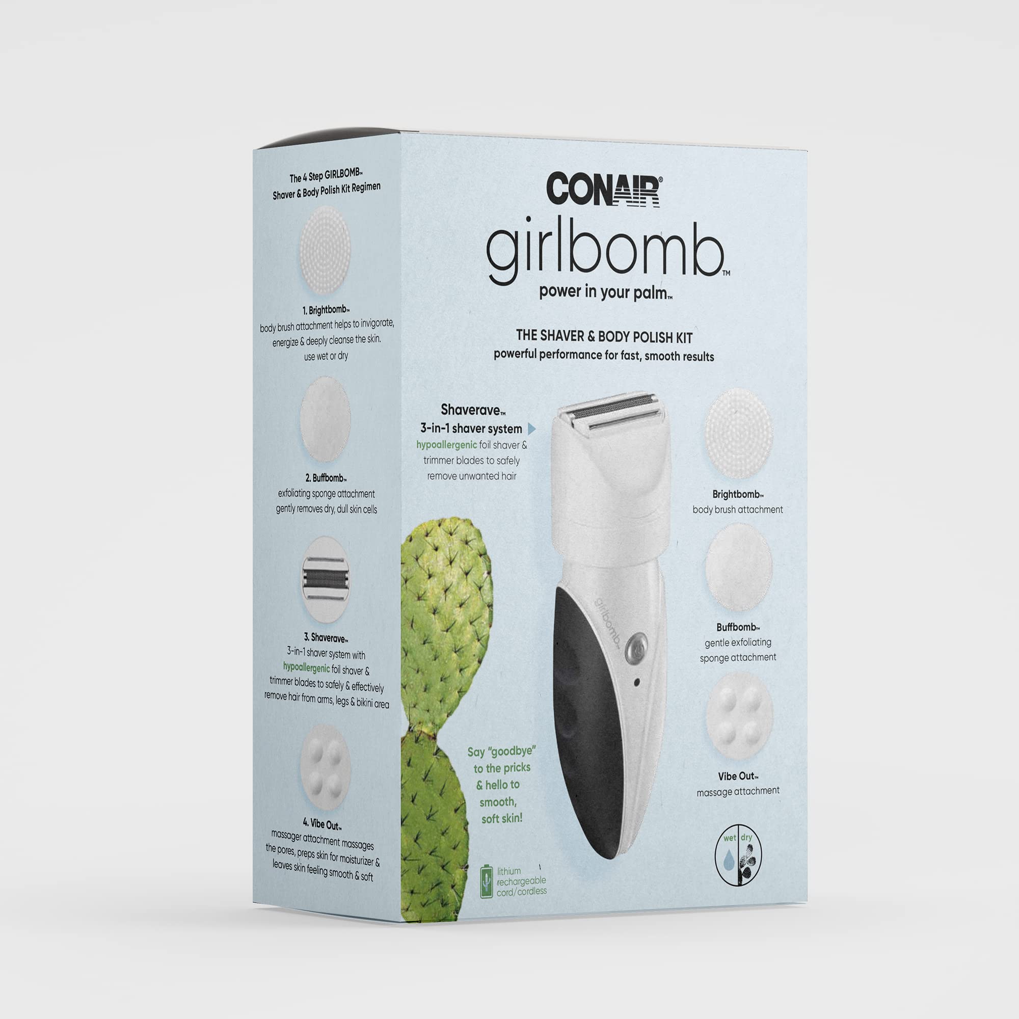 Conair GIRLBOMB Shaver for Women and Body Buffer, Wet/Dry, Lithium Ion Rechargeable