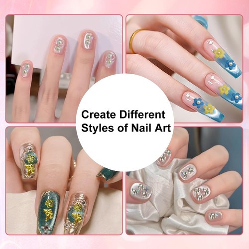 8 Boxes 3D Nail Charms Kit Rhinestones Colorful Crystals Clear Multi Shape Half Round Pearls Butterfly Diamond White Pink Craft Supplies DIY Accessories