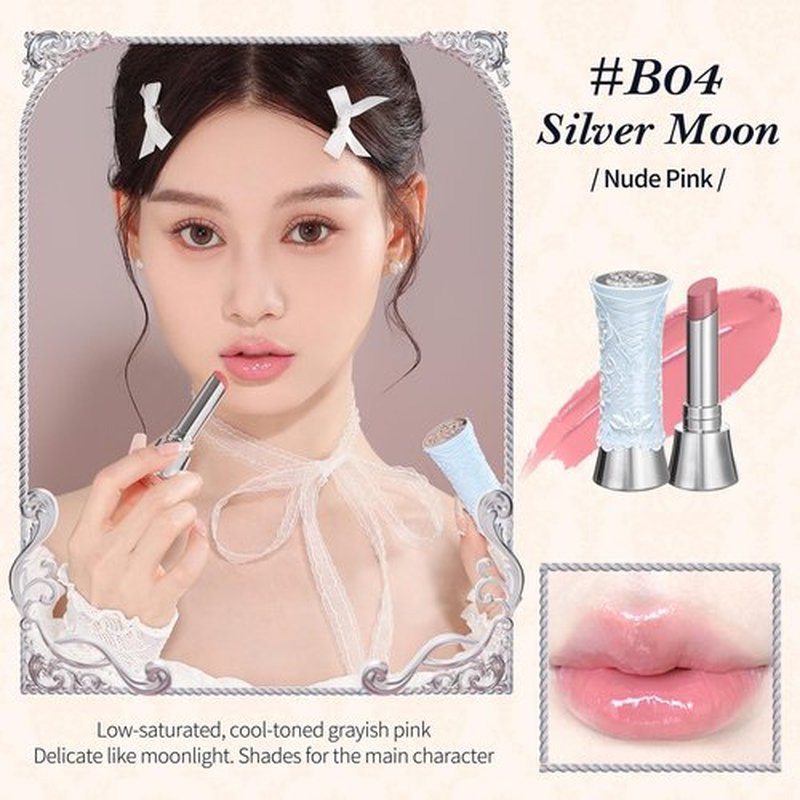 Flower Knows Swan Ballet Shine Lipstick,Hydrating Solid Lip Gloss,Moisturizing Pink Tinted Lip Balm-Long Lasting Lip Gloss in Balm for Girls&Women(B04 Silver Moon)