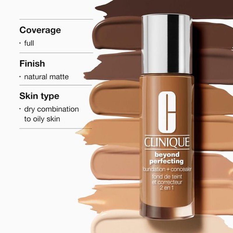 Clinique Beyond Perfecting Foundation & Concealer - Full Coverage for All Skin Types | Natural Matte Finish