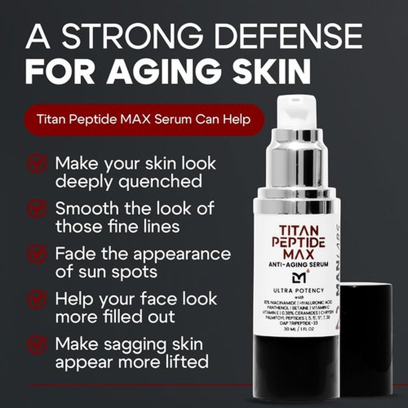 Man Labs Titan MAX Peptide Serum for Men - Anti-Aging Copper Peptides & 10% Niacinamide - Unscented Facial Moisturizer