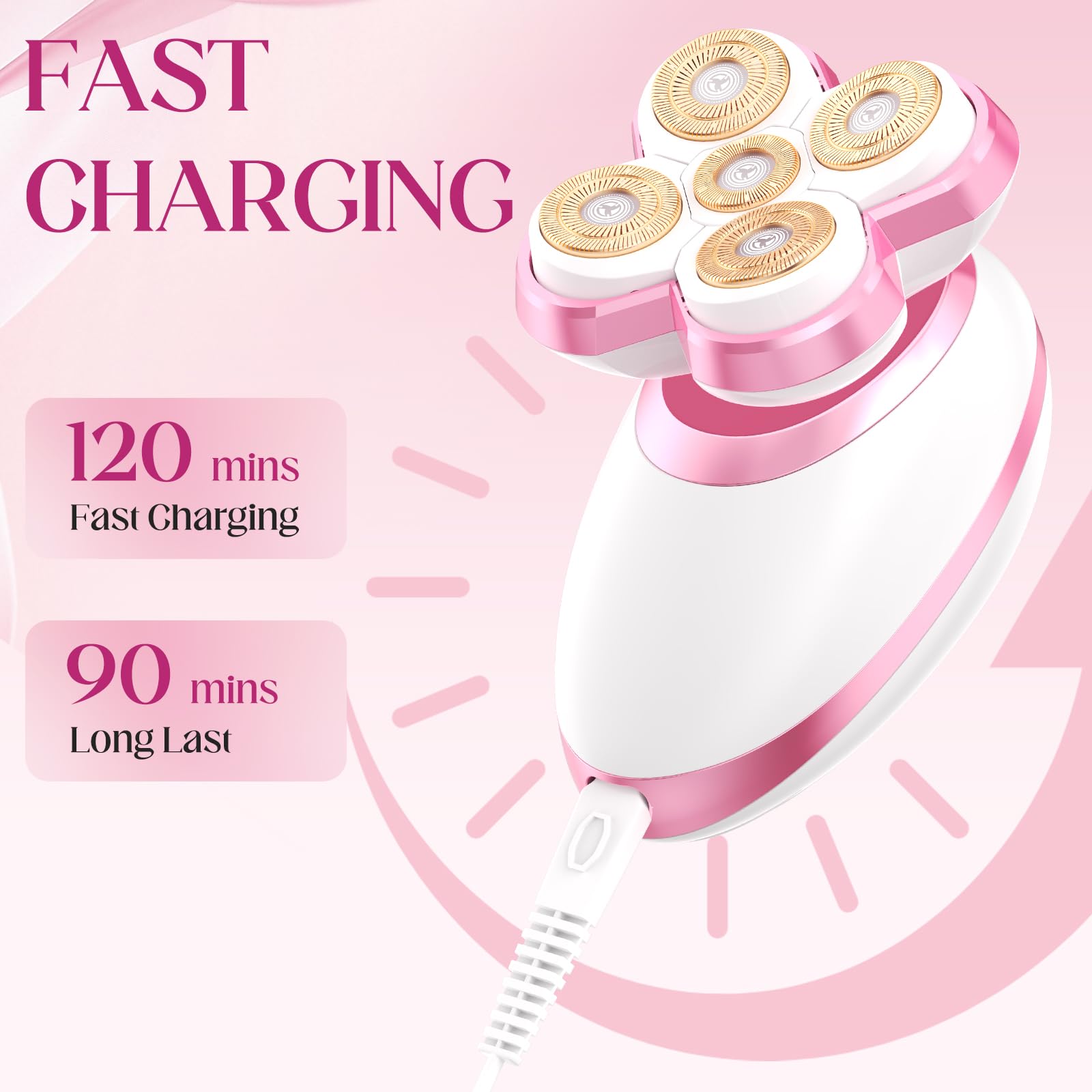 Electric Razors for Women Legs, Upgraded Magnetic Flawless Electric Shaver for Women, Rechargeable Waterproof Women's Electric Trimmer for Arms Legs and Pubic Area (Pink)