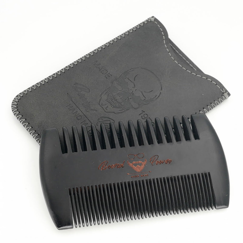 Menesia Black Wooden Beard comb for Men with Travel Case