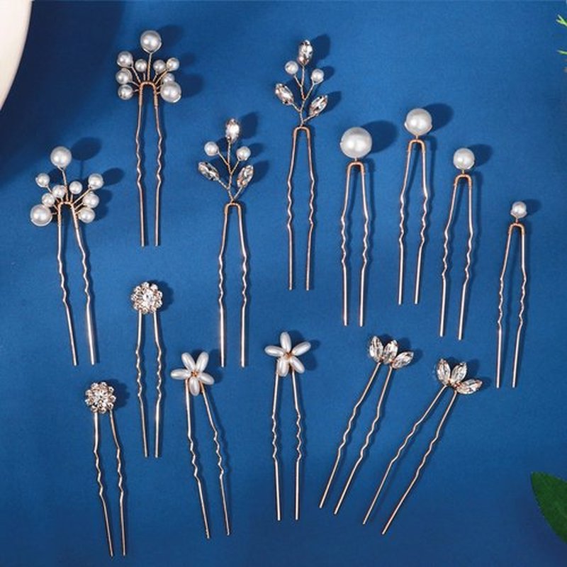 14 Pieces Bride Hair Pins Rhinestones Gold Hair Accessories for Women Crystal Wedding Hairpiece for Bridesmaids